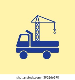 Blue Colored Crane Truck Icon on Light Orange Background. Eps-10.