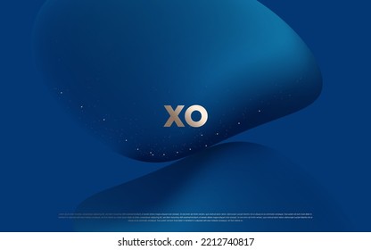 Blue colored creative premium abstract background with shiny gold dots, stripes, circles and random geometric shapes. Modern elegant backdrop for poster, banner, wallpaper, invitation card. eps 10