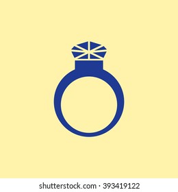 Blue Colored Diamond Ring Icon on Light Orange Background. Eps-10.