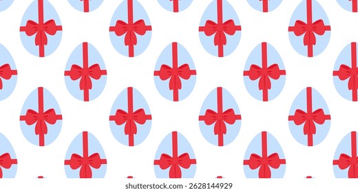 Blue Colored Easter Eggs tied ribbon bow Seamless Pattern Easter Greeting Backdrop or Wallpaper idea