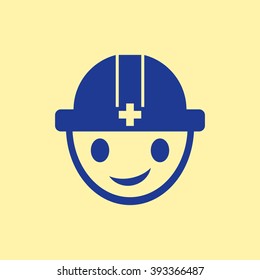 Blue Colored Engineer Icon on Light Orange Background. Eps-10.