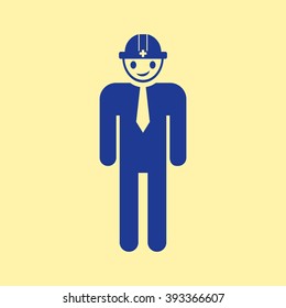 Blue Colored Engineer Icon on Light Orange Background. Eps-10.