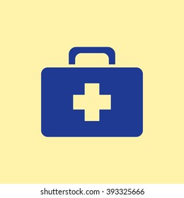 Blue Colored First Aid Box Icon on Light Orange Background. Eps-10.