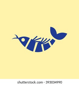 Blue Colored Fish Icon on Light Orange Background. Eps-10.