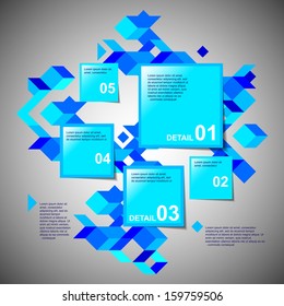 Blue colored five steps with multiple square objects. Vector. Easy to editable.