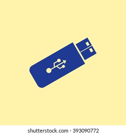 Blue Colored Flash Drive Icon on Light Orange Background. Eps-10.