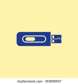 Blue Colored Flash Drive Icon on Light Orange Background. Eps-10.