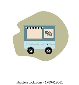 Blue Colored Food Truck Isolated Vector Eps 10