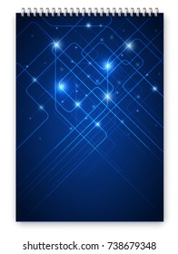 Blue colored futuristic abstract design poster calendar or card template. Vector realistic spiral notepad notebook