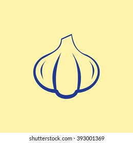 Blue Colored Garlic Icon on Light Orange Background. Eps-10.