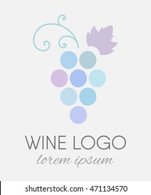 Blue colored grapes logo in line art style. Wine or vine logotype icon. Brand design element for organic wine, wine list, menu, liquor store, selling alcohol, wine company. Vector illustration.