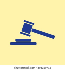 Blue Colored Hammer Judge Icon on Light Orange Background. Eps-10.