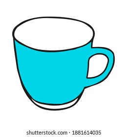 Blue colored hand drawing illustration of a cup for hot tea isolated on a white background