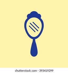Blue Colored Hand Mirror Icon on Light Orange Background. Eps-10.