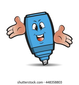 blue colored happy marker pen spreading hands-vector drawing
