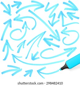 blue colored highlighter with different hand drawn markings