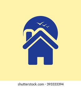 Blue Colored Home Icon on Light Orange Background. Eps-10.