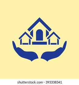 Blue Colored Home Icon on Light Orange Background. Eps-10.