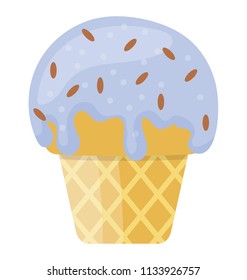
A blue colored ice cream waffle with sprinkles topping, blue moon ice cream 
