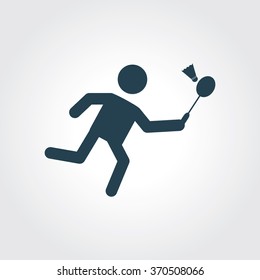 Blue Colored Icon of Badminton Player On Gray Color Background. Eps-10.