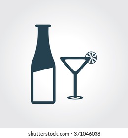 Blue Colored Icon of Beer Bottle & Glass On Gray Color Background. Eps-10.