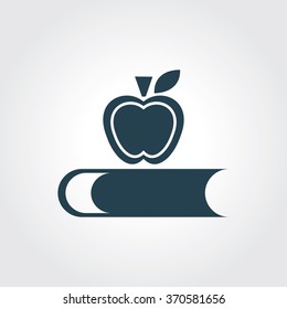 Blue Colored Icon of Book & Apple On Gray Color Background. Eps-10.