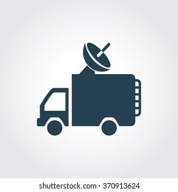 Blue Colored Icon of Broadcasting Van On Gray Color Background. Eps-10.