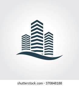 Blue Colored Icon of Building On Gray Color Background. Eps-10.