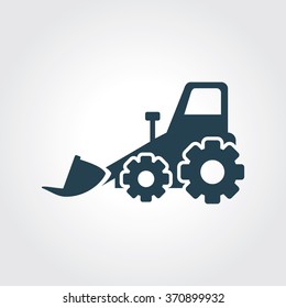 Blue Colored Icon of Bulldozer On Gray Color Background. Eps-10.