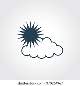 Blue Colored Icon of Cloud & Sun On Gray Color Background. Eps-10.