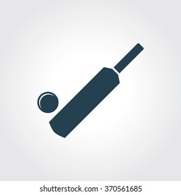 Blue Colored Icon of Cricket Ball & Bat On Gray Color Background. Eps-10.