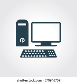 Blue Colored Icon of Desktop Computer On Gray Color Background. Eps-10.
