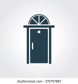 Blue Colored Icon of Door On Gray Color Background. Eps-10.
