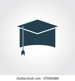 Blue Colored Icon of Graduation Cap On Gray Color Background. Eps-10.