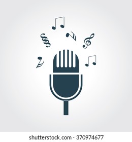 Blue Colored Icon of Microphone On Gray Color Background. Eps-10.