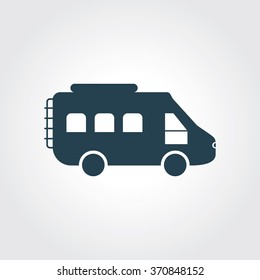 Blue Colored Icon of Motor Van On Gray Color Background. Eps-10.