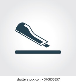 Blue Colored Icon of Paper cutter On Gray Color Background. Eps-10.