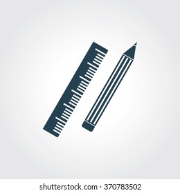 Blue Colored Icon of Pencil & Ruler On Gray Color Background. Eps-10.