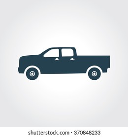 Blue Colored Icon Of  Pick Up Truck On Gray Color Background. Eps-10.