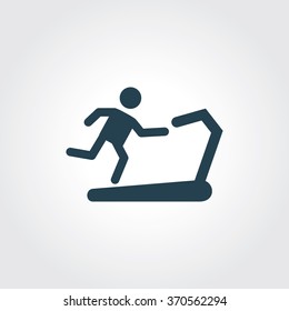 Blue Colored Icon of Runner on Treadmill On Gray Color Background. Eps-10.