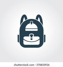 Blue Colored Icon of School Bag On Gray Color Background. Eps-10.