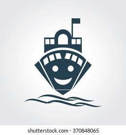 Blue Colored Icon of Ship or Cruise On Gray Color Background. Eps-10.
