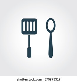 Blue Colored Icon of Spoon & Spatula On Gray Color Background. Eps-10.