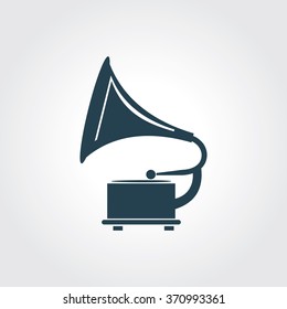 Blue Colored Icon of Trumpet On Gray Color Background. Eps-10.