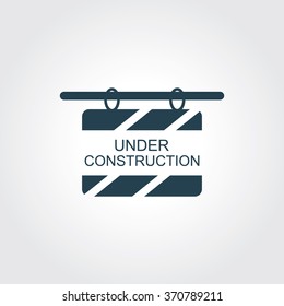 Blue Colored Icon of Under Construction Billboard On Gray Color Background. Eps-10.