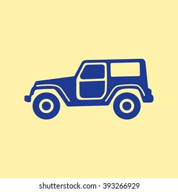 Blue Colored Jeep Icon on Light Orange Background. Eps-10.