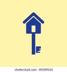 Blue Colored Key Icon on Light Orange Background. Eps-10.