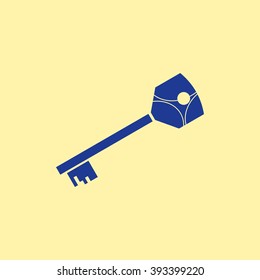 Blue Colored Key Icon on Light Orange Background. Eps-10.