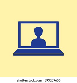 Blue Colored Laptop Icon on Light Orange Background. Eps-10.