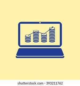 Blue Colored Laptop Icon on Light Orange Background. Eps-10.